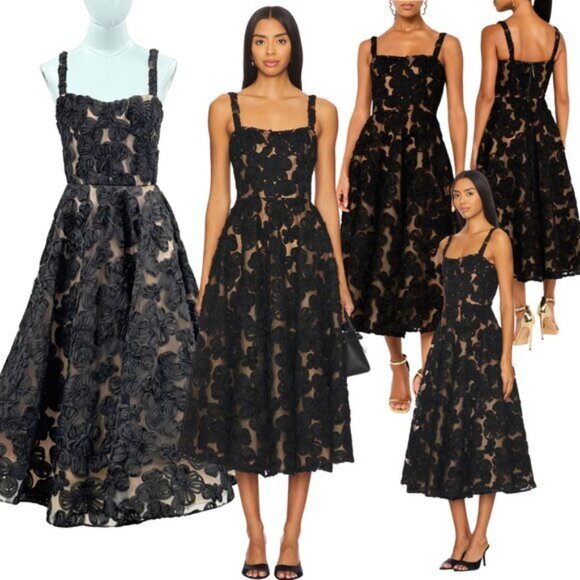 navy blue dress for baby girl Bronx Banco Sabrina Floral-Appliquéd A-Line Midi-Dress main image 0